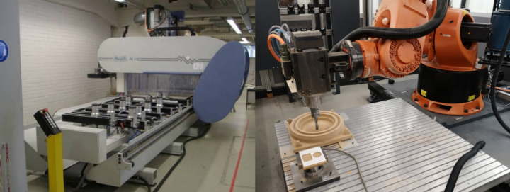 Machining of a specimen with a machining centre (left, IfW) and an IR (right, ISW)